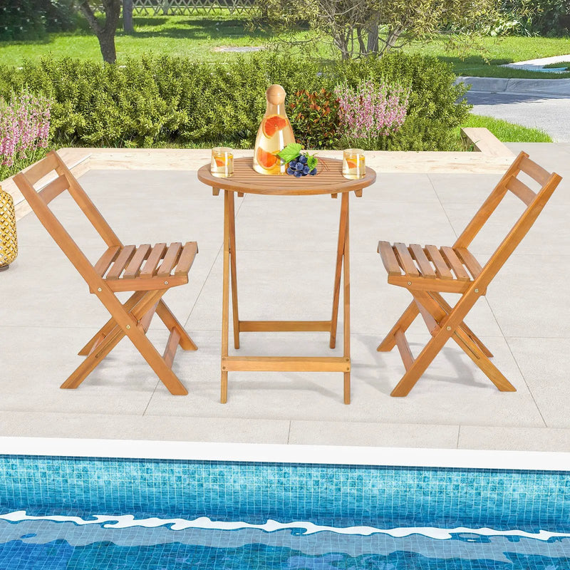 3 Pieces Folding Patio Bistro Set with Slatted Tabletop by DirectDeals