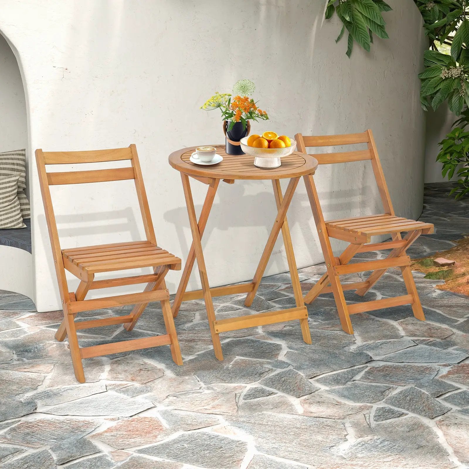 3 Pieces Folding Patio Bistro Set with Slatted Tabletop by DirectDeals