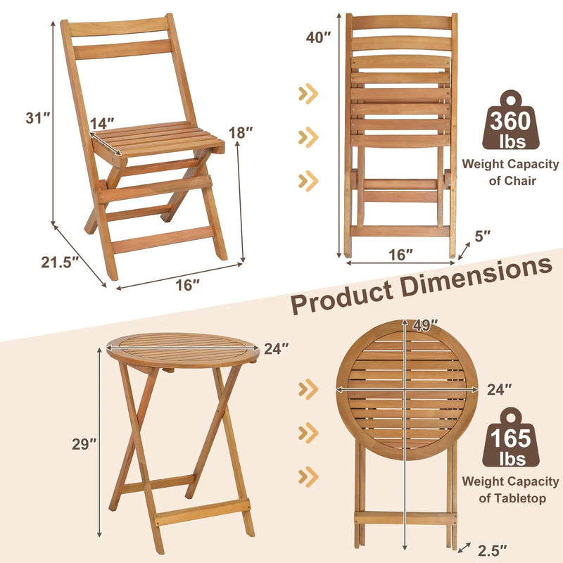3 Pieces Folding Patio Bistro Set with Slatted Tabletop by DirectDeals