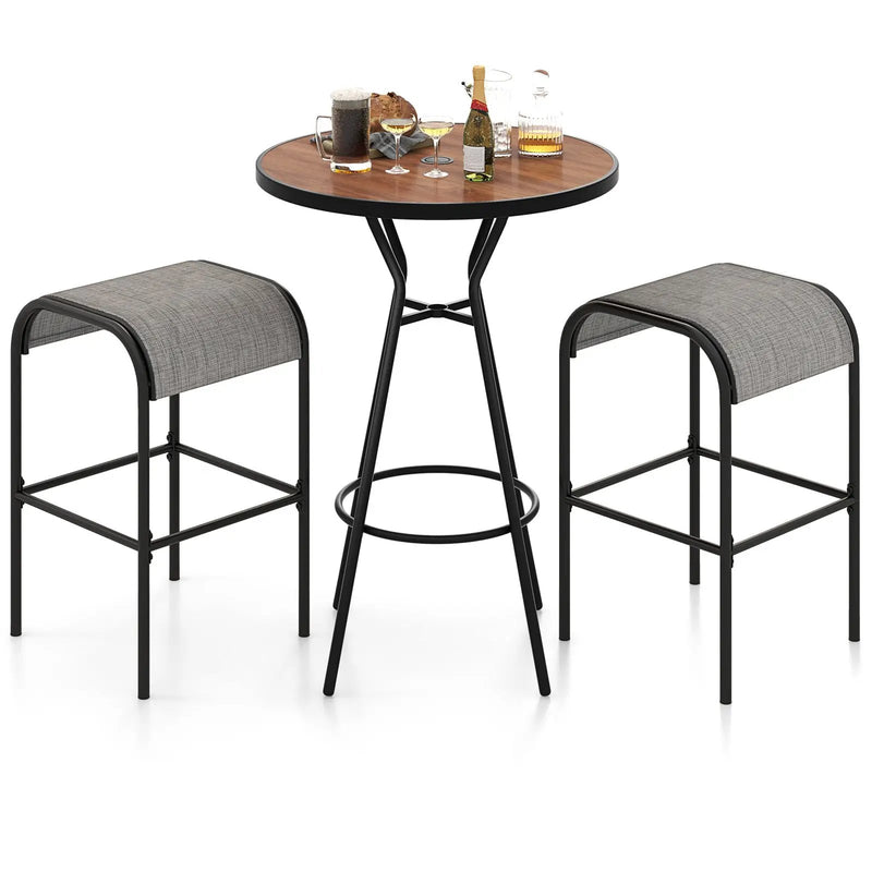 3 Pieces Outdoor Round Bar Table Set with 1.6 Inches Umbrella Hole by DirectDeals
