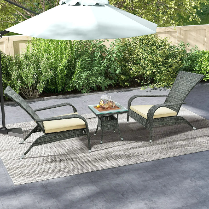 3-Piece Wicker Adirondack Set with Comfy Seat Cushions-Gray by DirectDeals