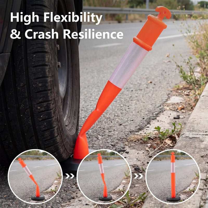 3 Pack Traffic Delineator Posts with Fillable Base for Parking Lots and Construction by DirectDeals