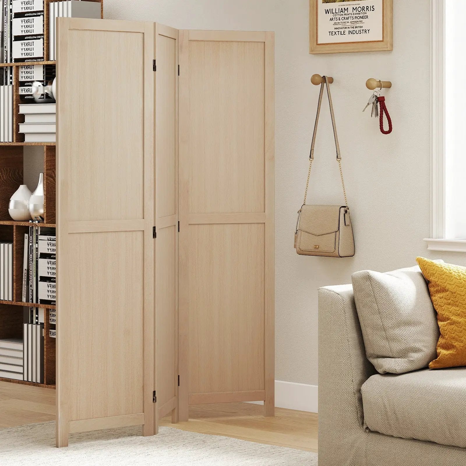 3 Panel Folding Room Divider for Home Office Bedroom Restaurant-Beige by DirectDeals