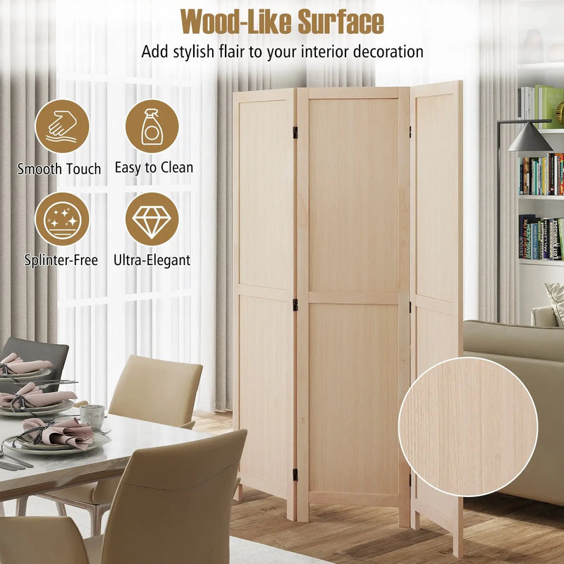 3 Panel Folding Room Divider for Home Office Bedroom Restaurant-Beige by DirectDeals