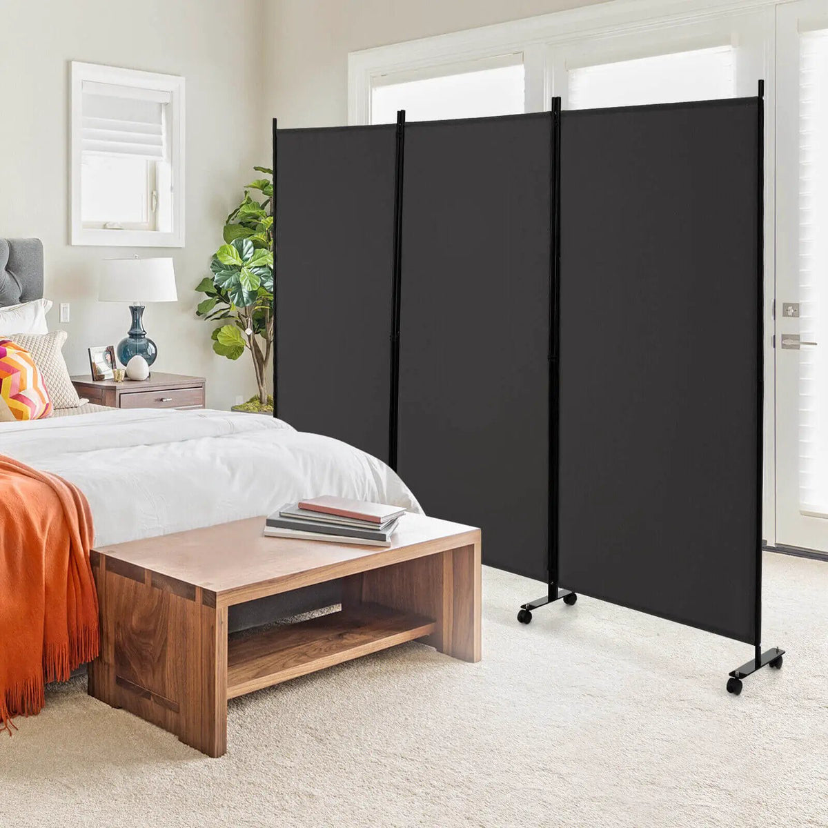 3 Panel Folding Room Divider with Lockable Wheels, photo 2 of 11