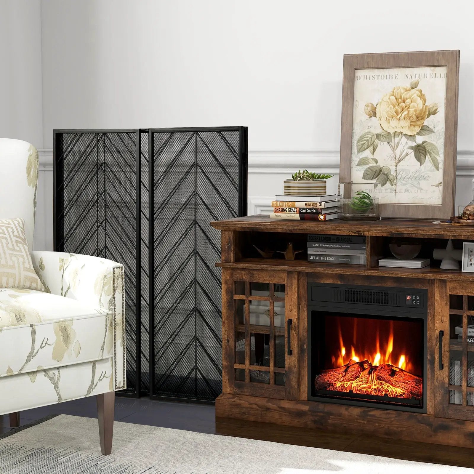 3-Panel Metal Foldable Fireplace Screen with Metal Mesh by DirectDeals