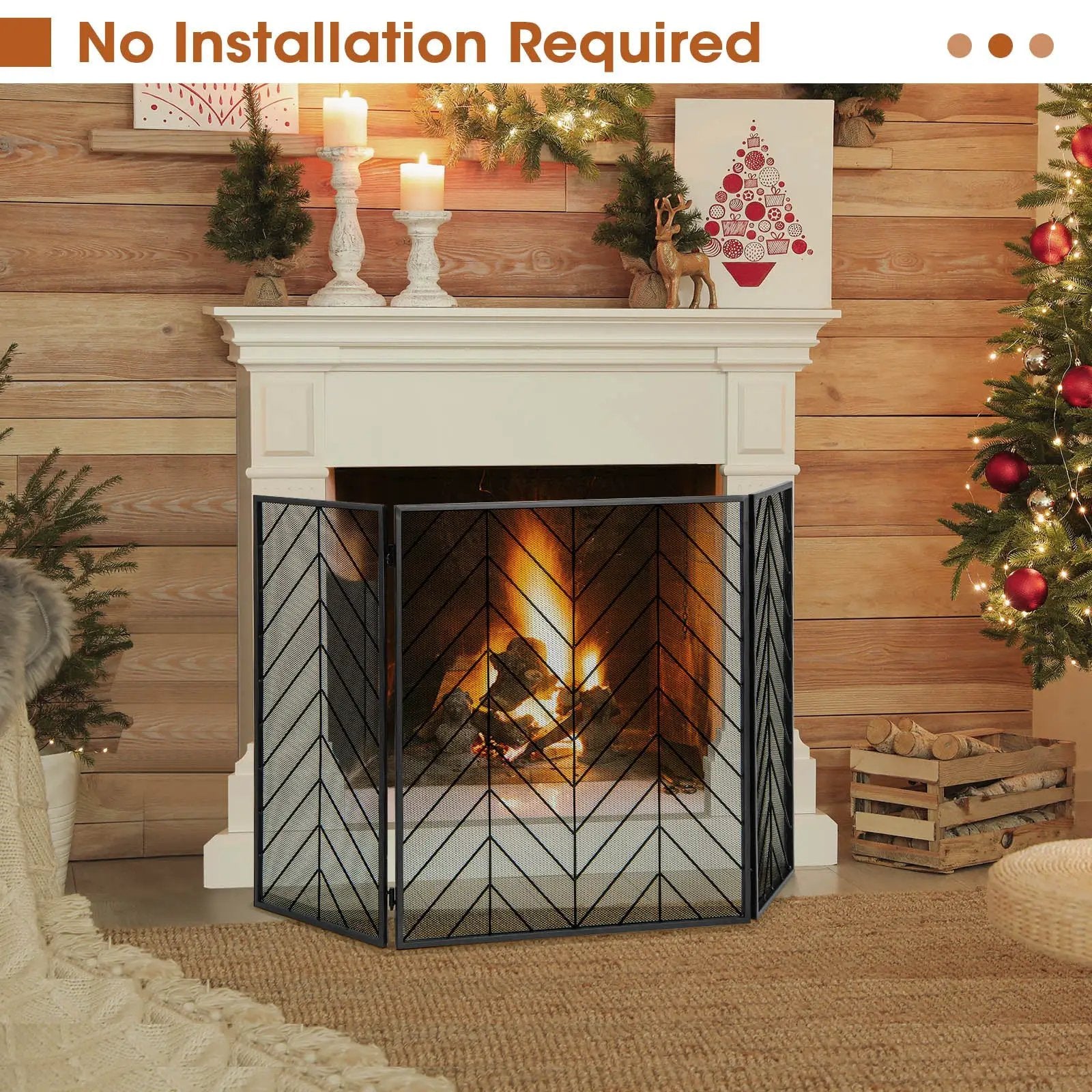 3-Panel Metal Foldable Fireplace Screen with Metal Mesh by DirectDeals