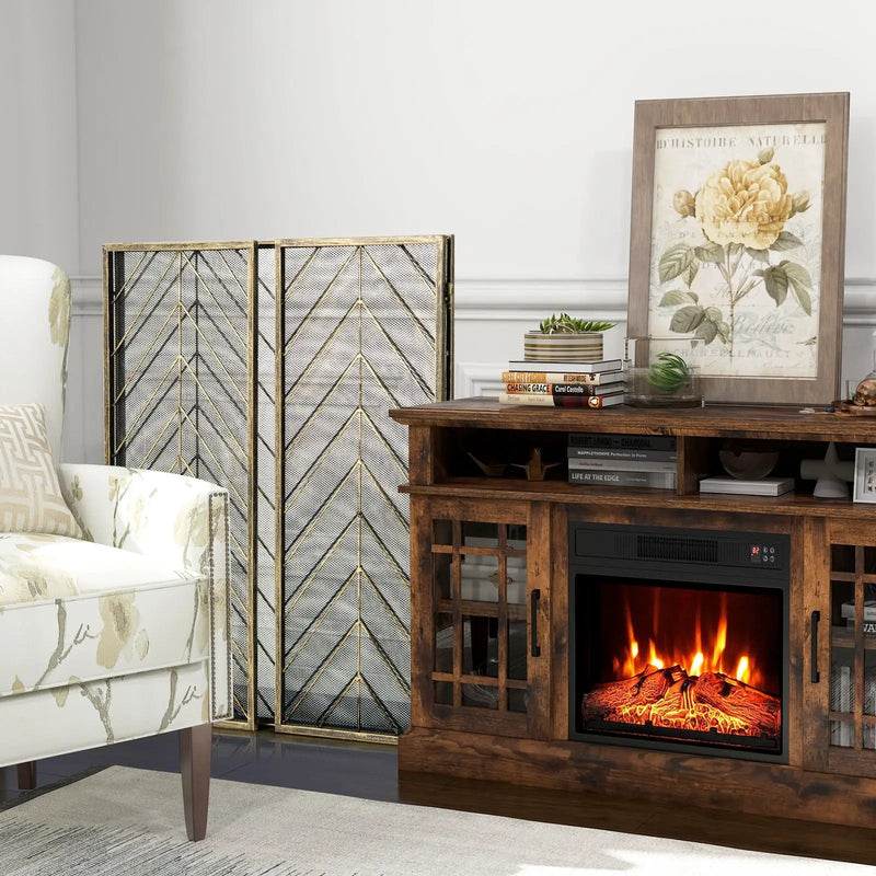 3-Panel Metal Foldable Fireplace Screen with Metal Mesh by DirectDeals