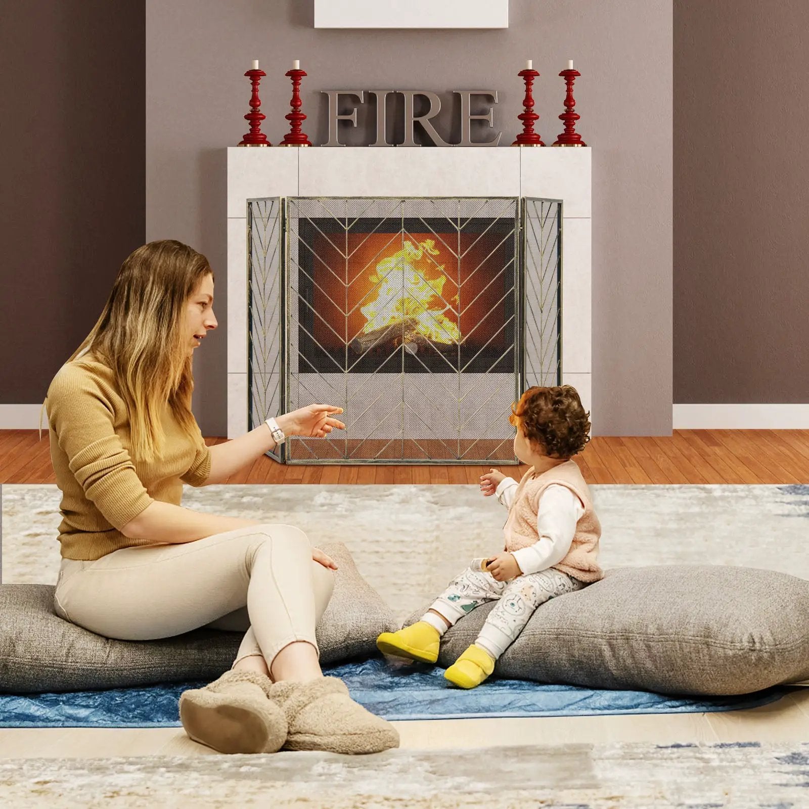 3-Panel Metal Foldable Fireplace Screen with Metal Mesh by DirectDeals