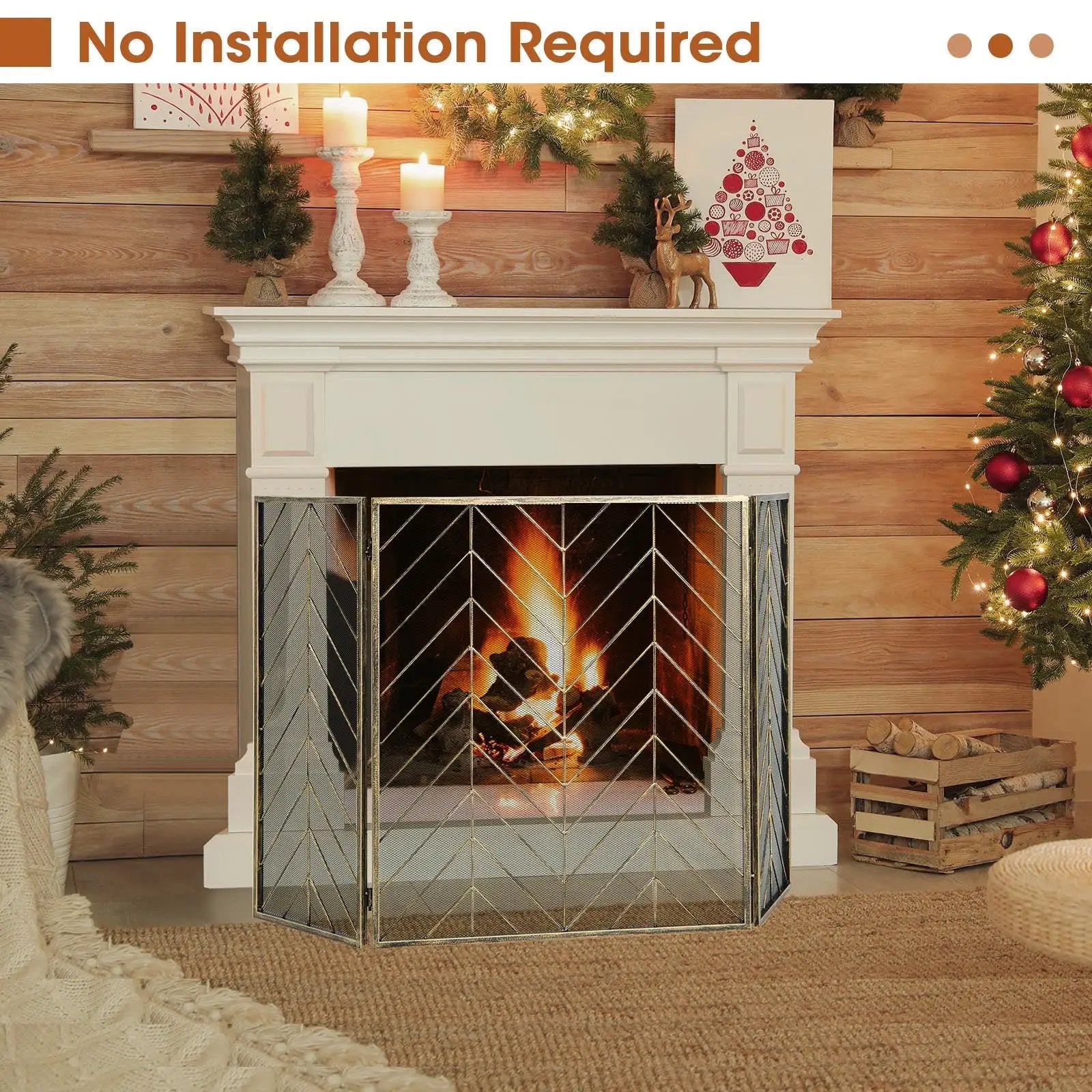 3-Panel Metal Foldable Fireplace Screen with Metal Mesh by DirectDeals