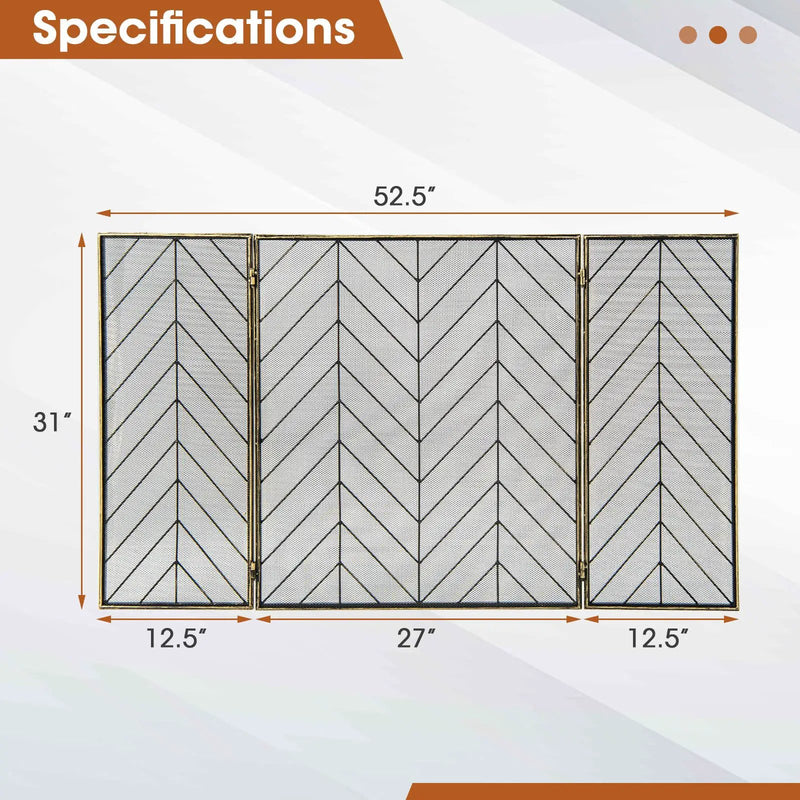 3-Panel Metal Foldable Fireplace Screen with Metal Mesh by DirectDeals