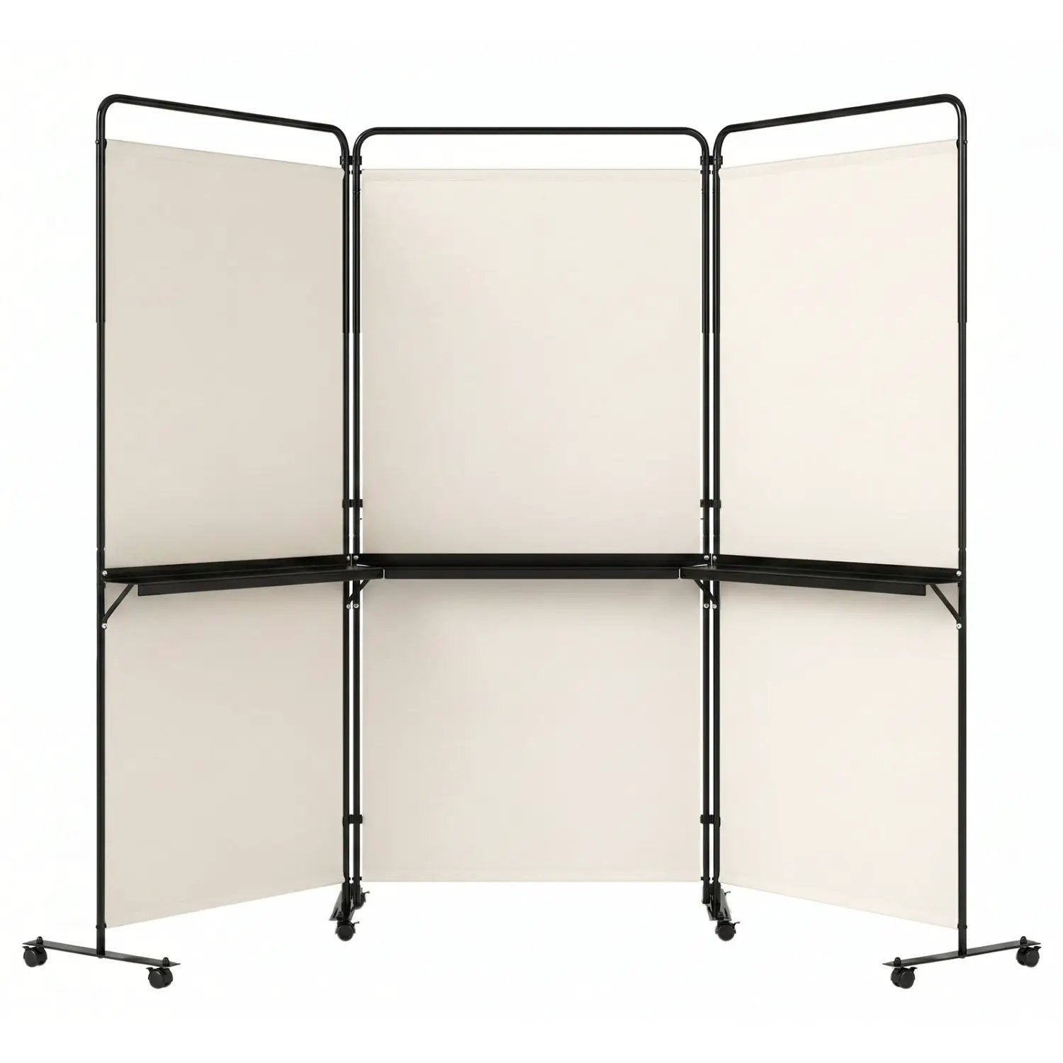 3-Panel Room Divider with Shelves 6 FT Tall Folding Privacy Screen with Lockable Wheels by DirectDeals