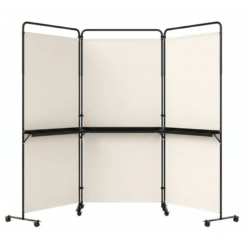 3-Panel Room Divider with Shelves 6 FT Tall Folding Privacy Screen with Lockable Wheels by DirectDeals