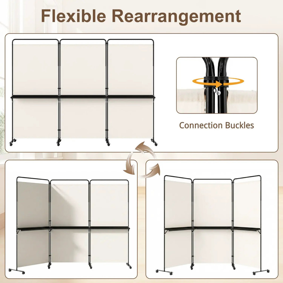 3-Panel Room Divider with Shelves 6 FT Tall Folding Privacy Screen with Lockable Wheels, photo 9 of 24