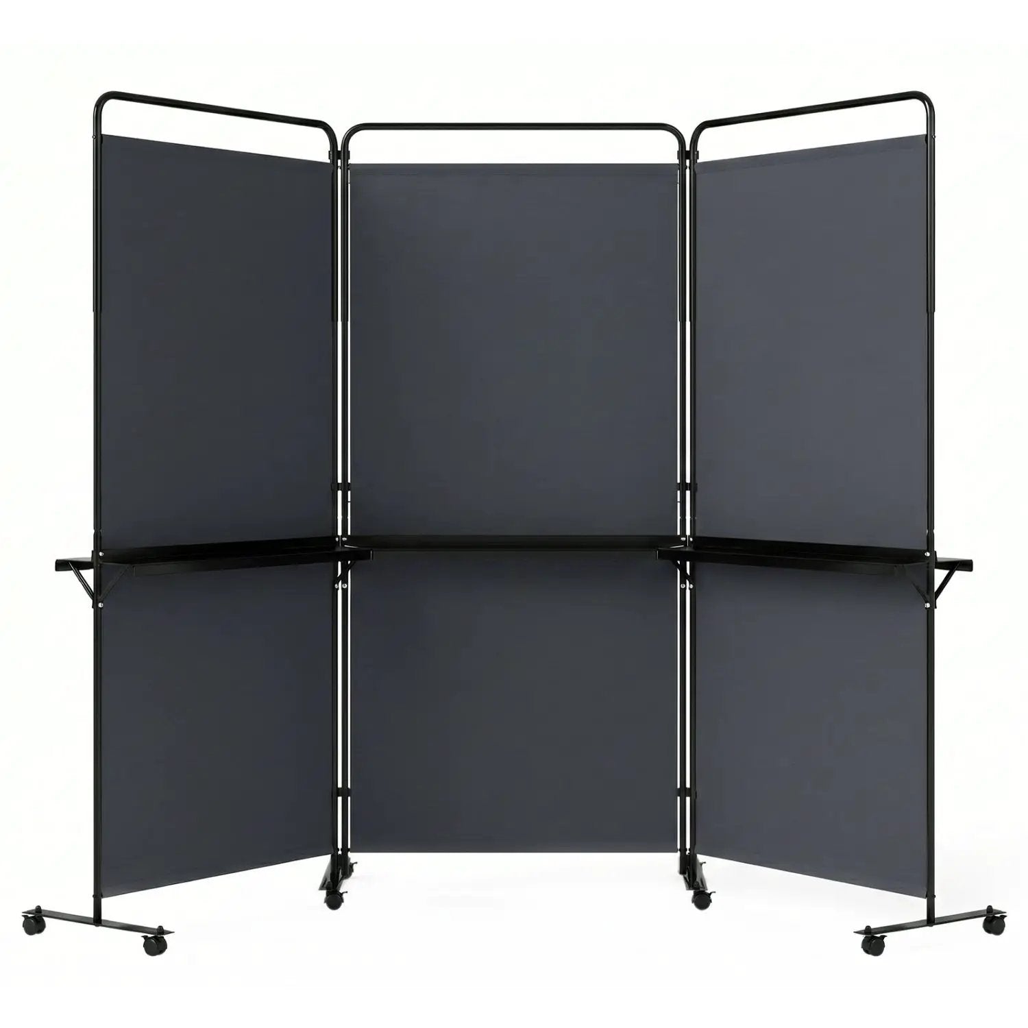 3-Panel Room Divider with Shelves 6 FT Tall Folding Privacy Screen with Lockable Wheels by DirectDeals