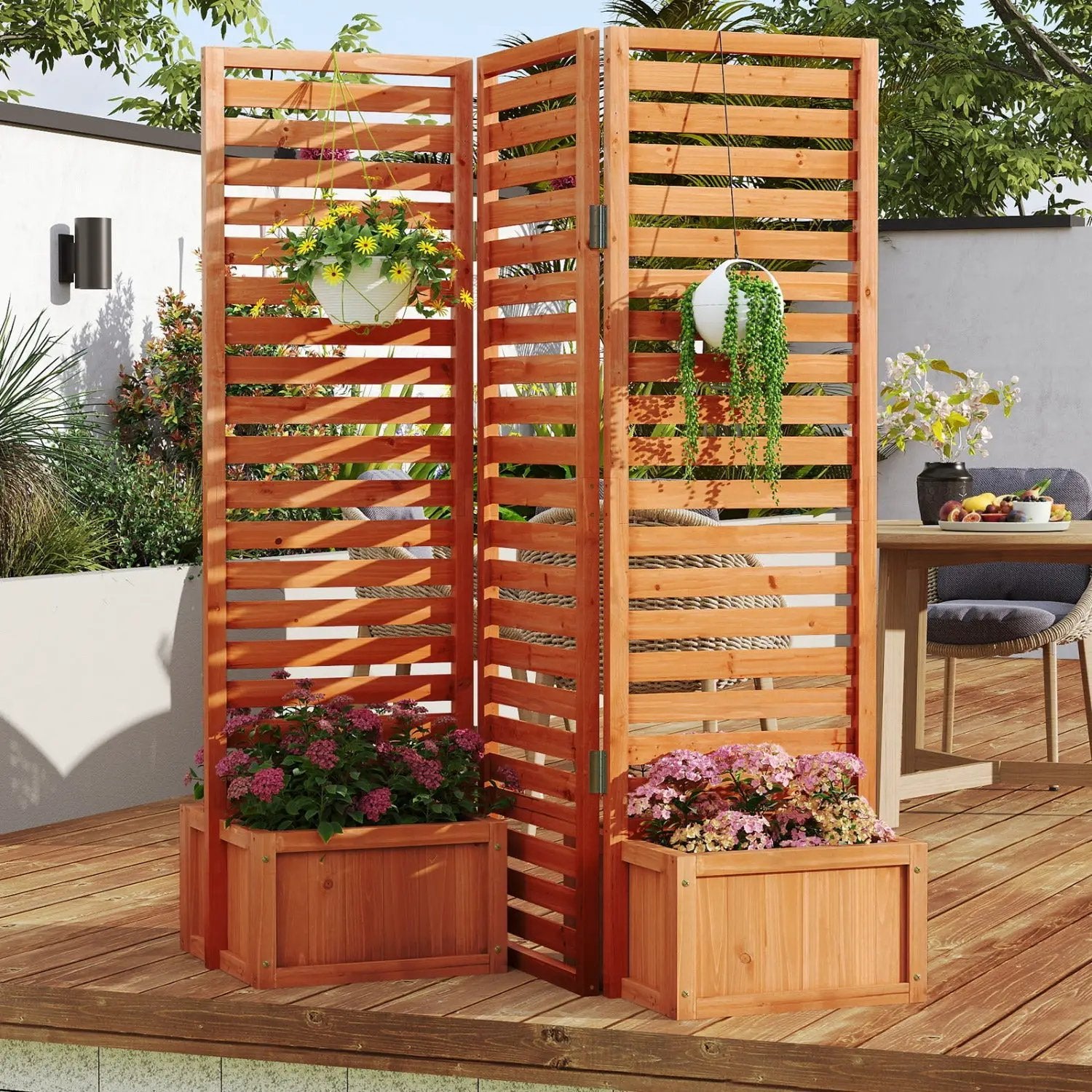 3-Panel Freestanding Garden Fence with 2 Planter Boxes - Yellow by DirectDeals