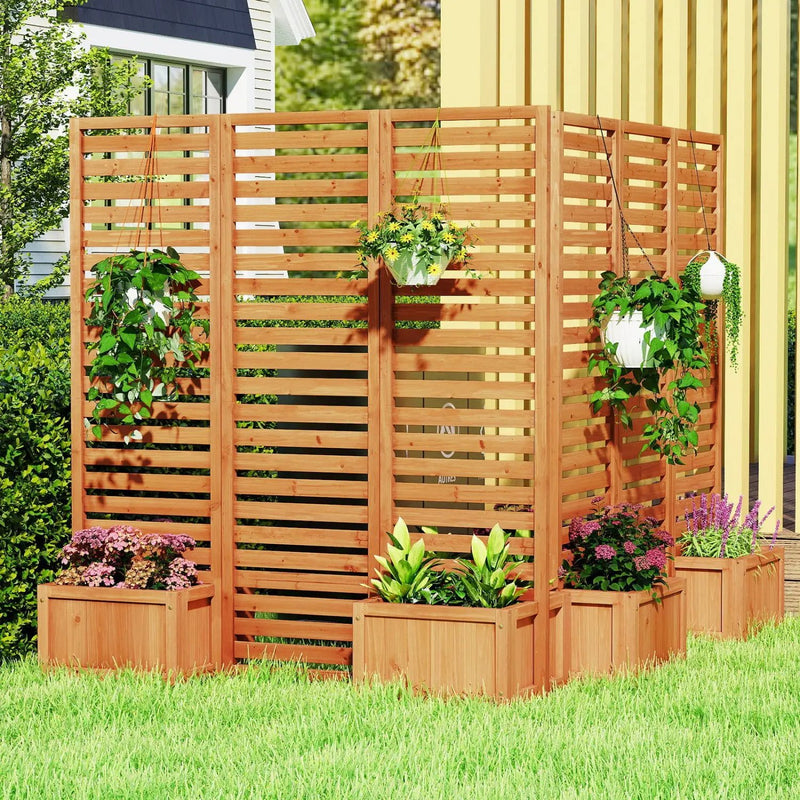 3-Panel Freestanding Garden Fence with 2 Planter Boxes - Yellow by DirectDeals