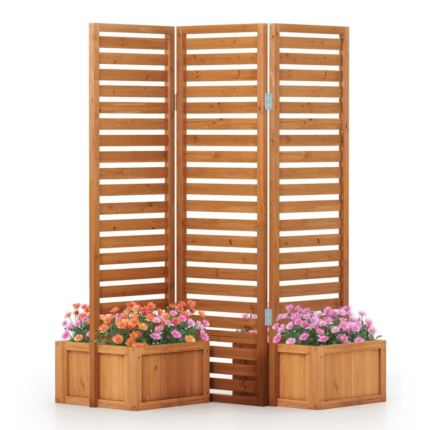 3-Panel Freestanding Garden Fence with 2 Planter Boxes - Yellow by DirectDeals