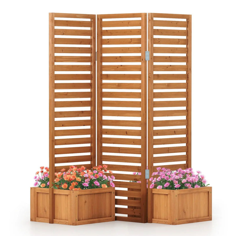 3-Panel Freestanding Garden Fence with 2 Planter Boxes - Yellow by DirectDeals