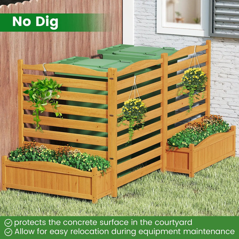 3-Panel Wood Air Conditioner Fence with Planter Box Freestanding Privacy Screen-Yellow by DirectDeals