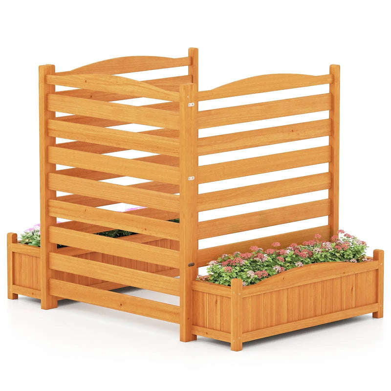 3-Panel Wood Air Conditioner Fence with Planter Box Freestanding Privacy Screen-Yellow by DirectDeals
