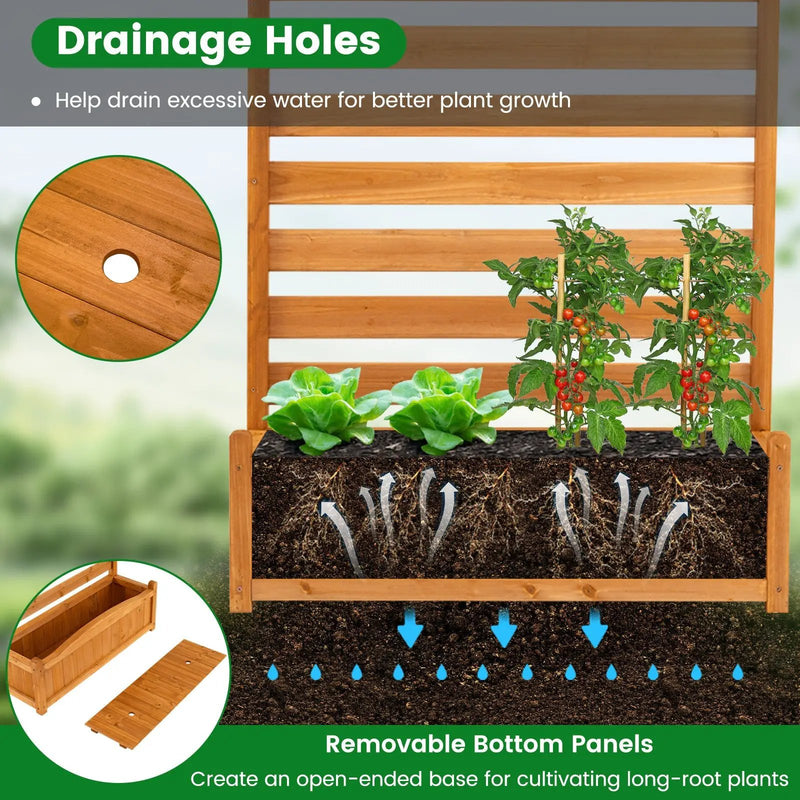 3-Panel Wood Air Conditioner Fence with Planter Box Freestanding Privacy Screen-Yellow by DirectDeals