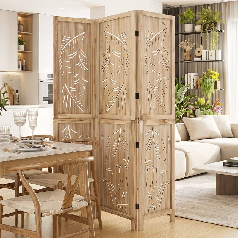 3-Panel Room Divider with Palm Leaf Design - 67" Tall by DirectDeals