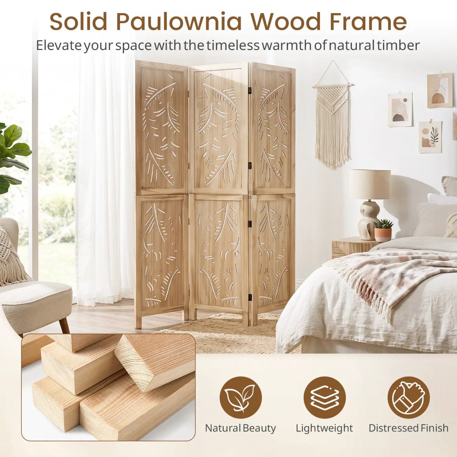 3-Panel Room Divider with Palm Leaf Design - 67" Tall by DirectDeals