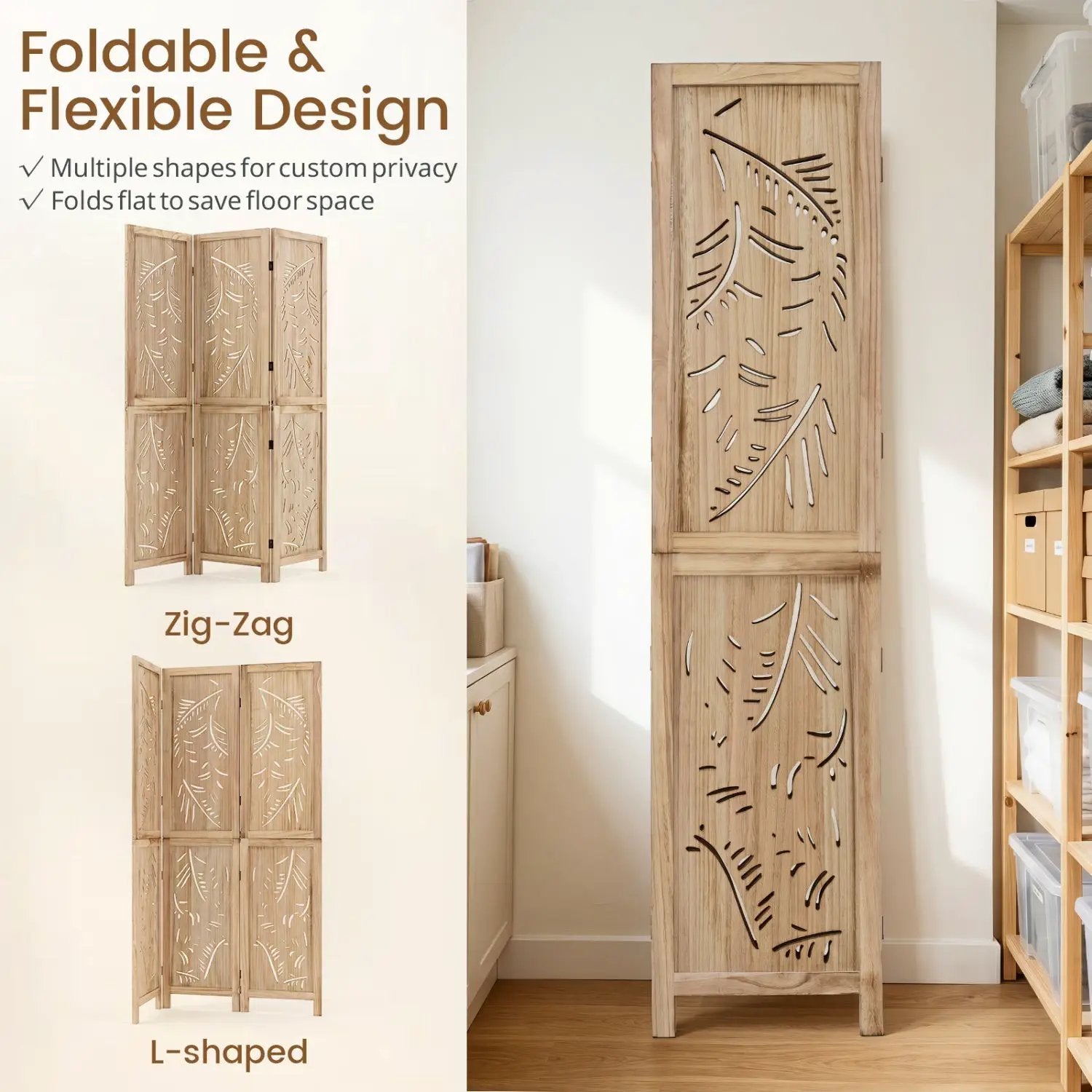 3-Panel Room Divider with Palm Leaf Design - 67" Tall by DirectDeals