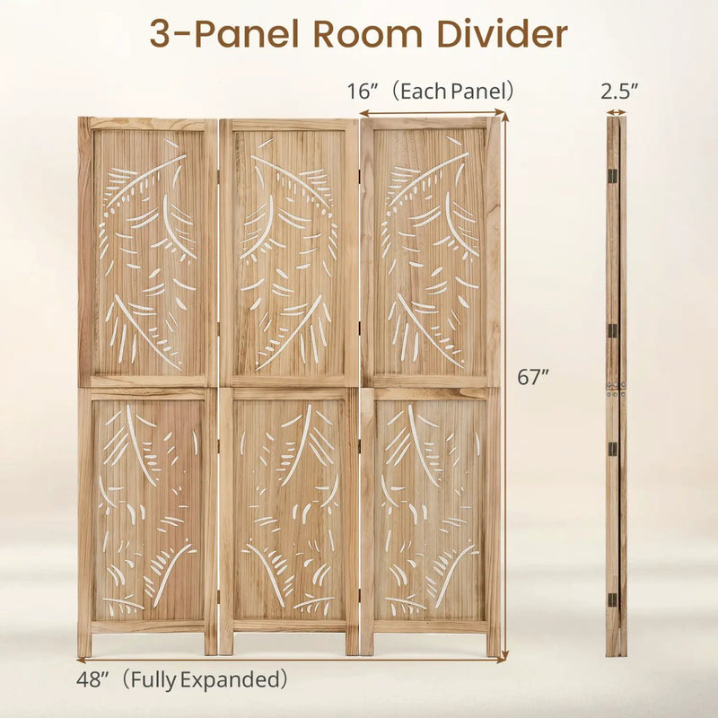 3-Panel Room Divider with Palm Leaf Design - 67" Tall by DirectDeals