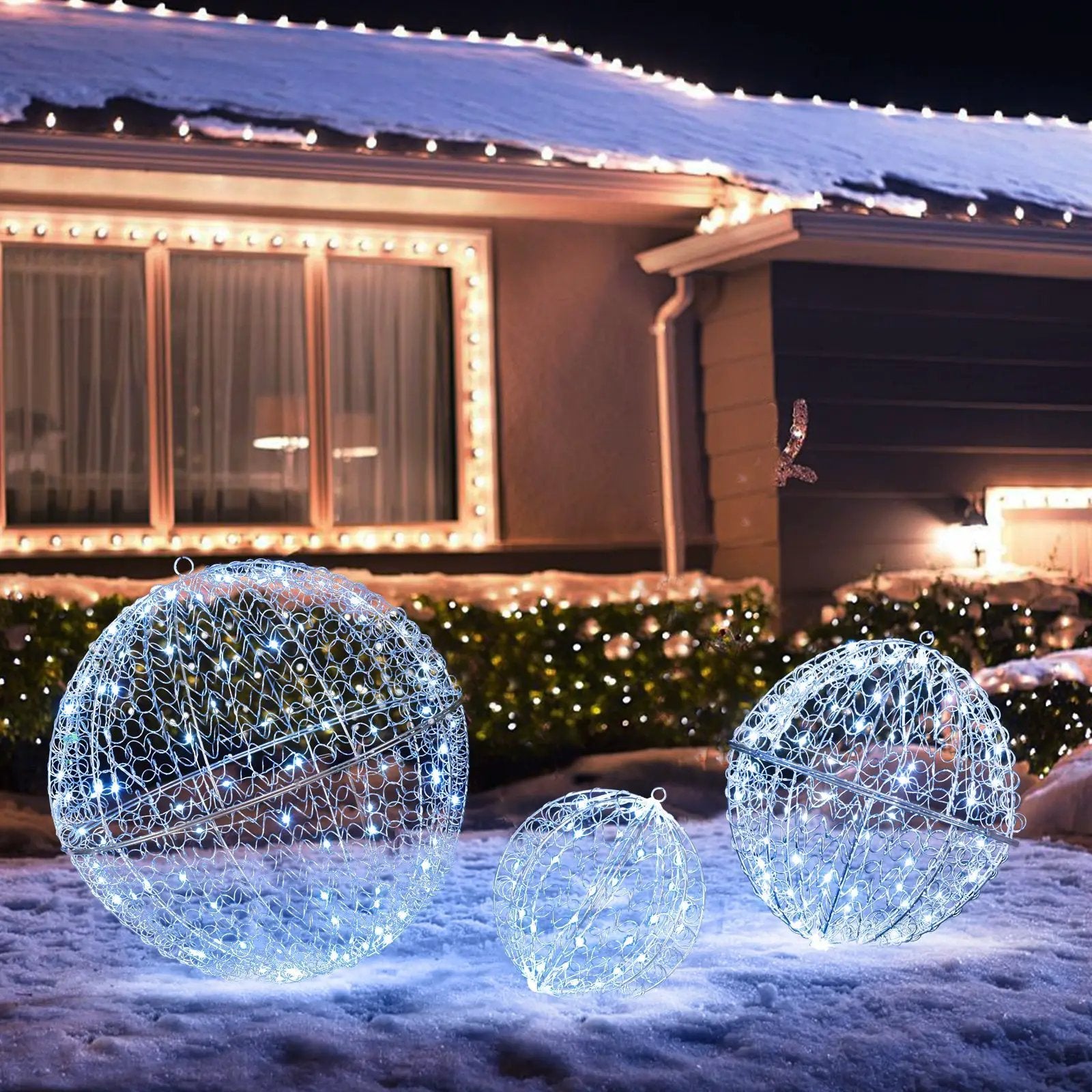 3 Pcs Lighted Christmas Balls Large Standing/Hanging Metal Sphere Lights with 435 LEDs by DirectDeals