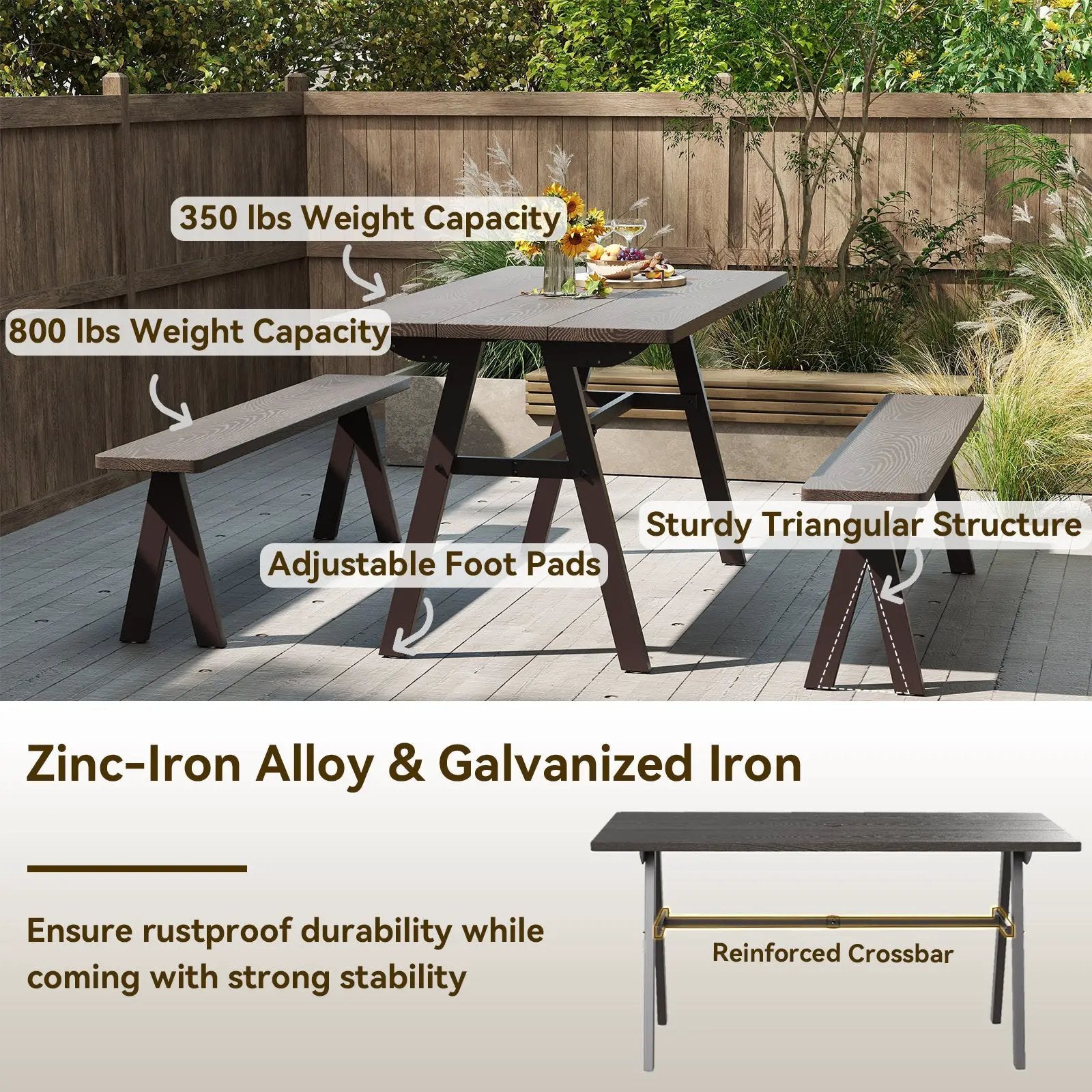 3-Person Outdoor Bench Set of 2 with 800 LBS Bearing Capacity by DirectDeals