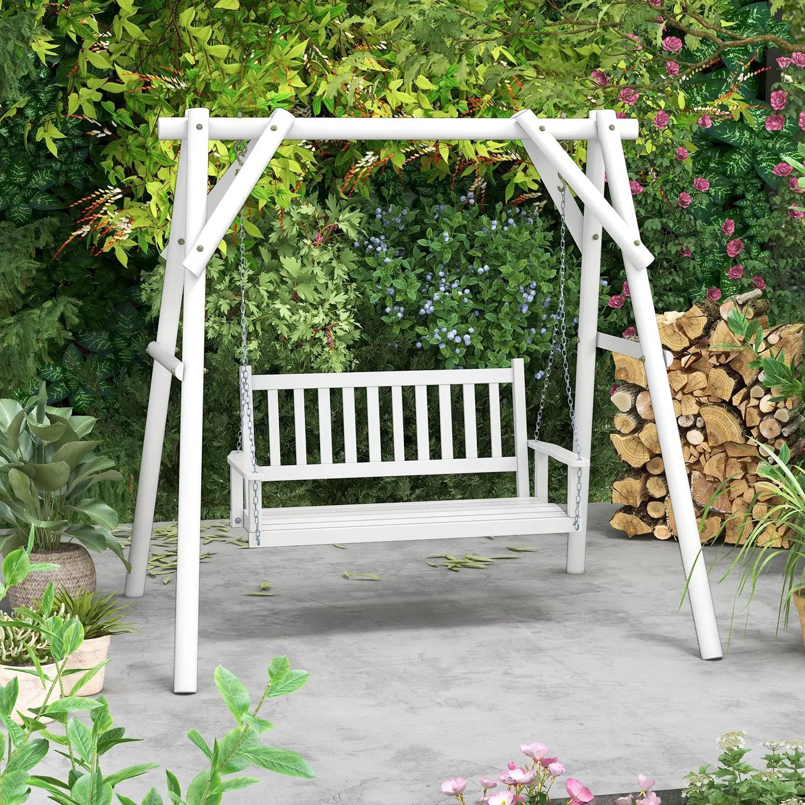3-Person Wooden Outdoor Porch Swing with 800 lbs Weight Capacity by DirectDeals