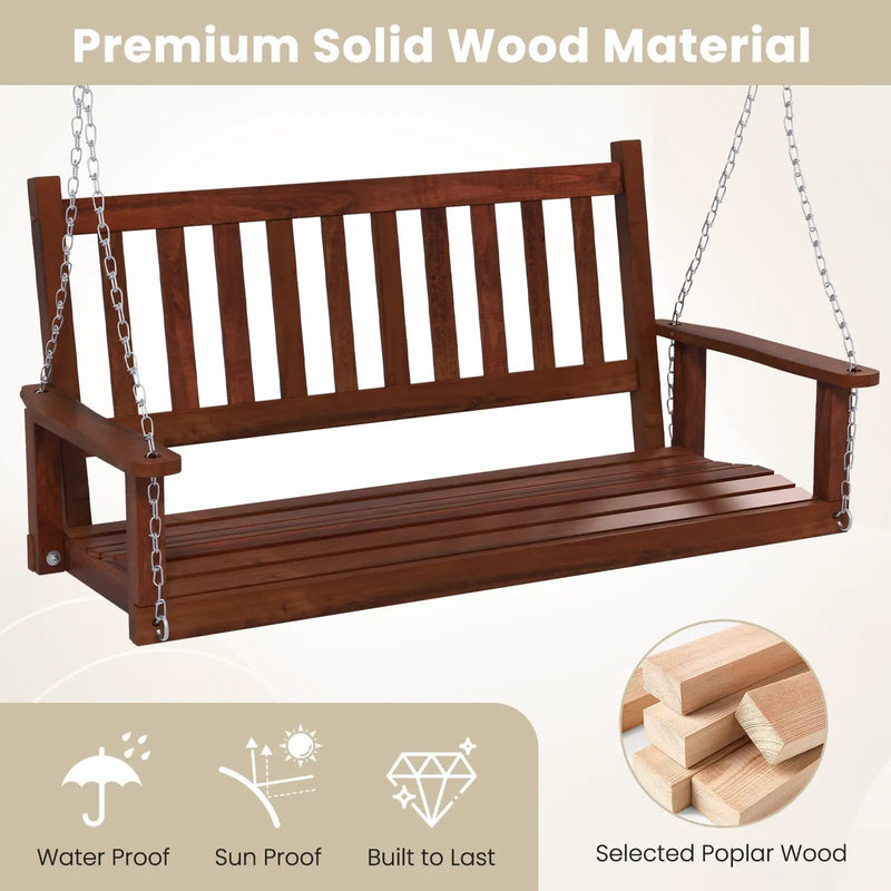3-Person Wooden Outdoor Porch Swing with 800 lbs Weight Capacity by DirectDeals