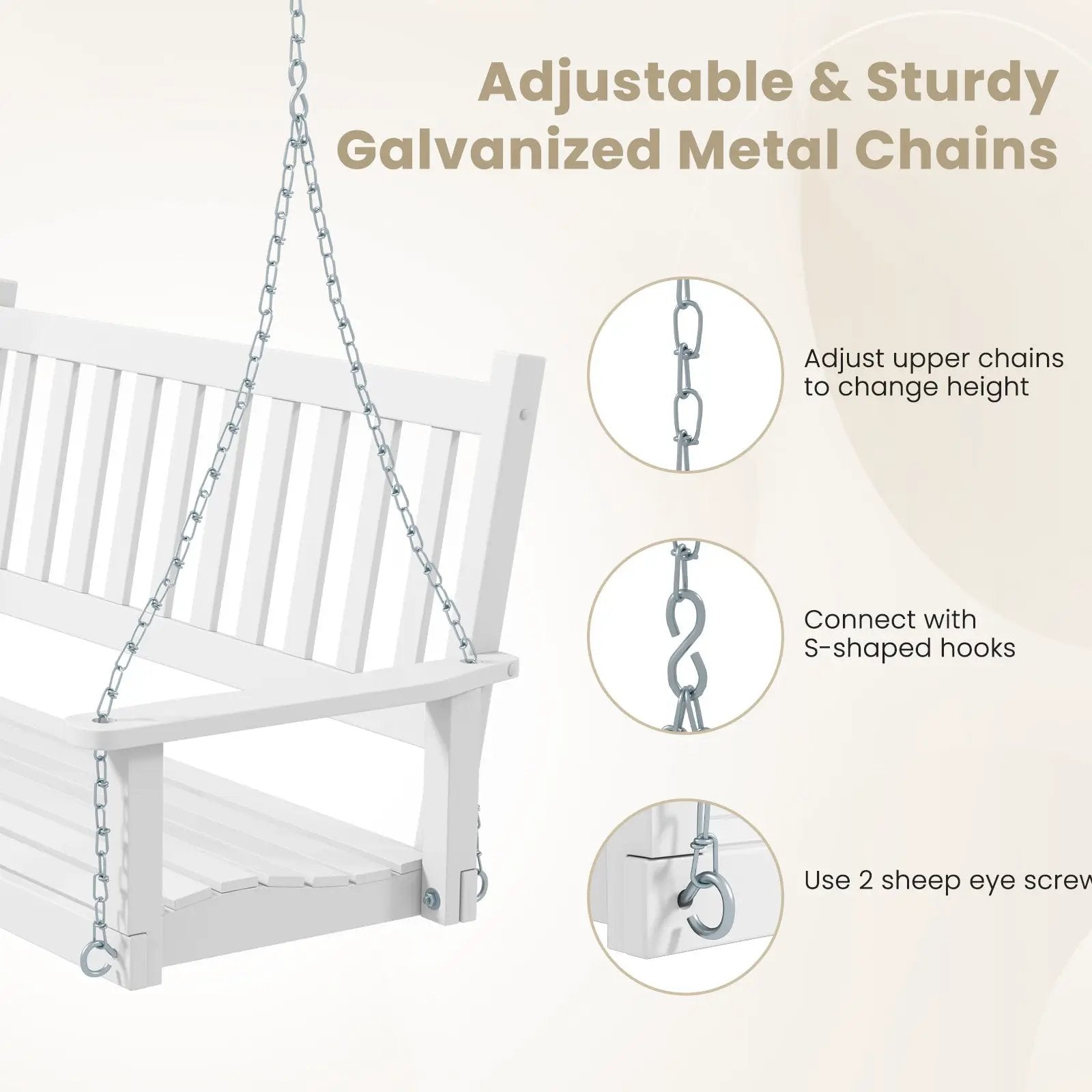 3-Person Wooden Outdoor Porch Swing with 800 lbs Weight Capacity by DirectDeals