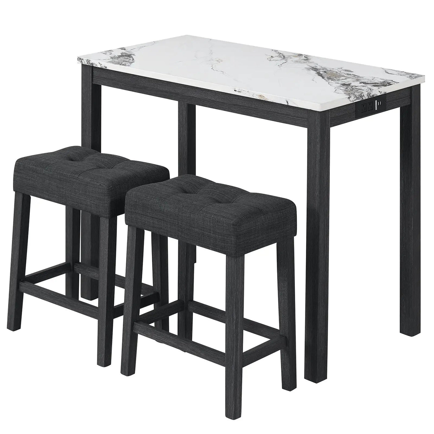 3-Piece Bar Table Set with Charging Station and Faux Marble Top by DirectDeals
