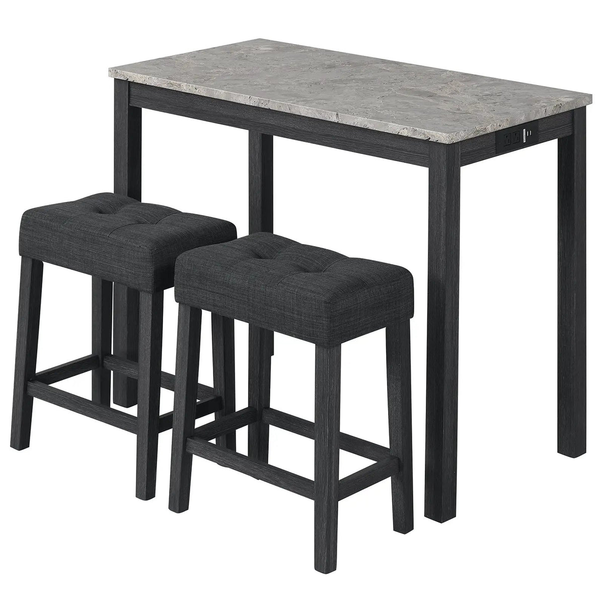3-Piece Bar Table Set with Charging Station and Faux Marble Top by DirectDeals