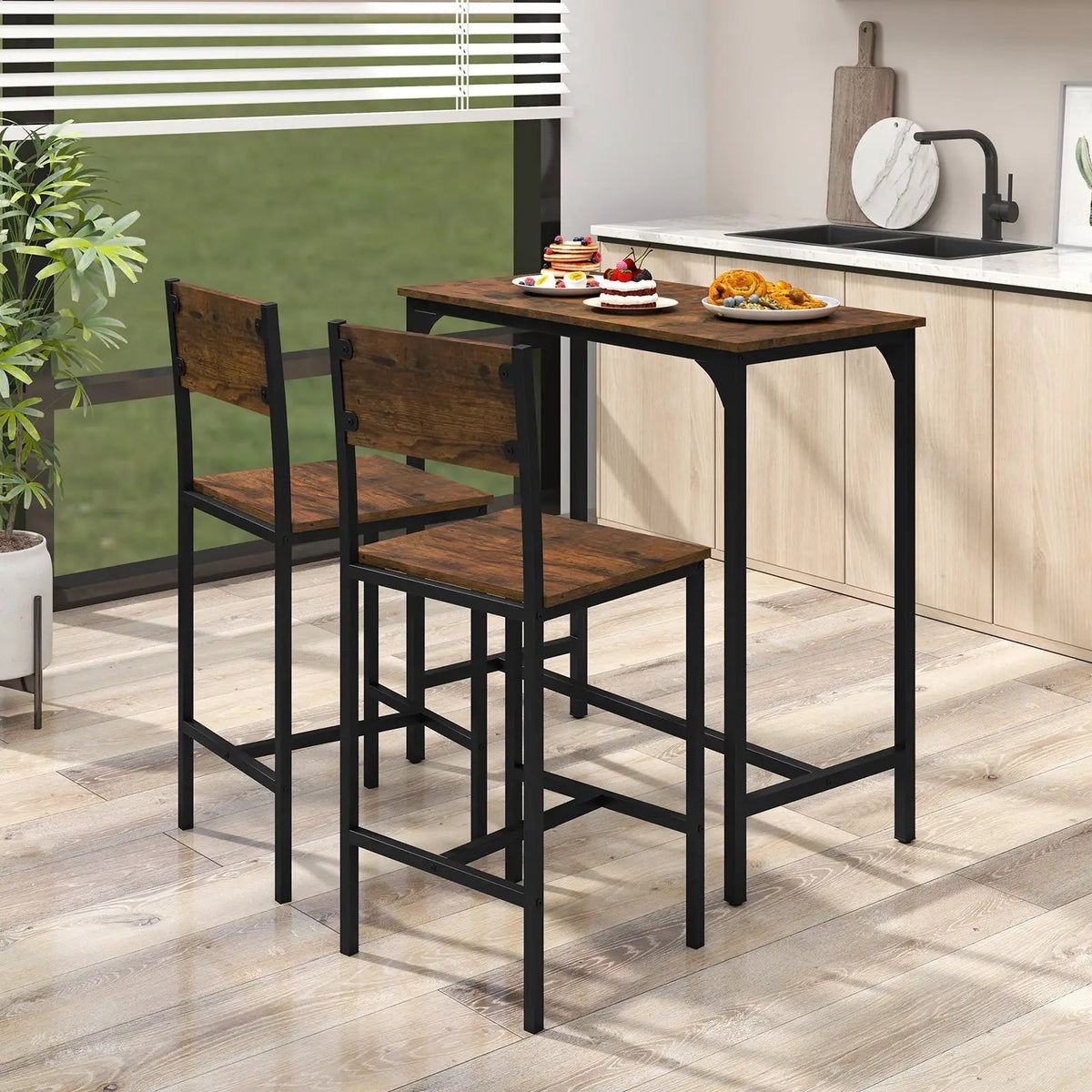 3 Piece Bar Table Set with Backrest and Footrest for Small Space by DirectDeals