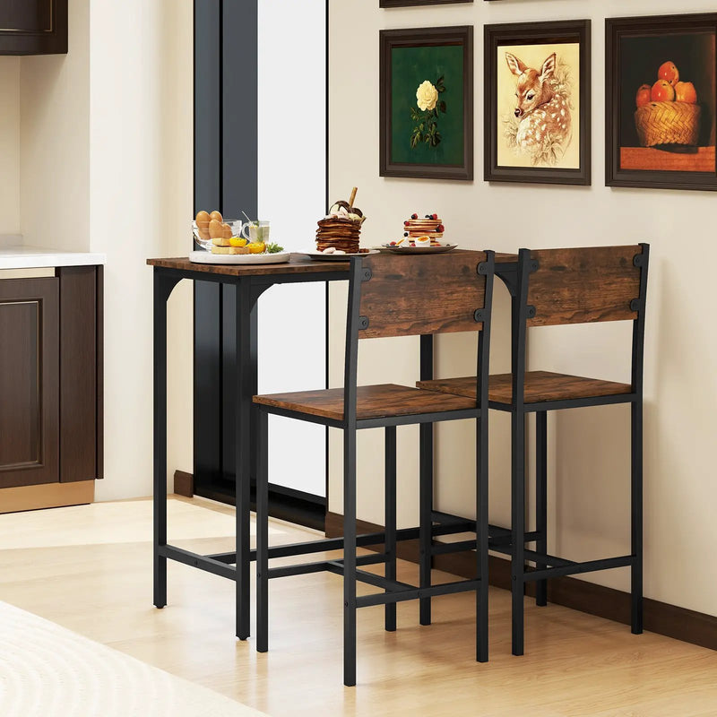 3 Piece Bar Table Set with Backrest and Footrest for Small Space by DirectDeals