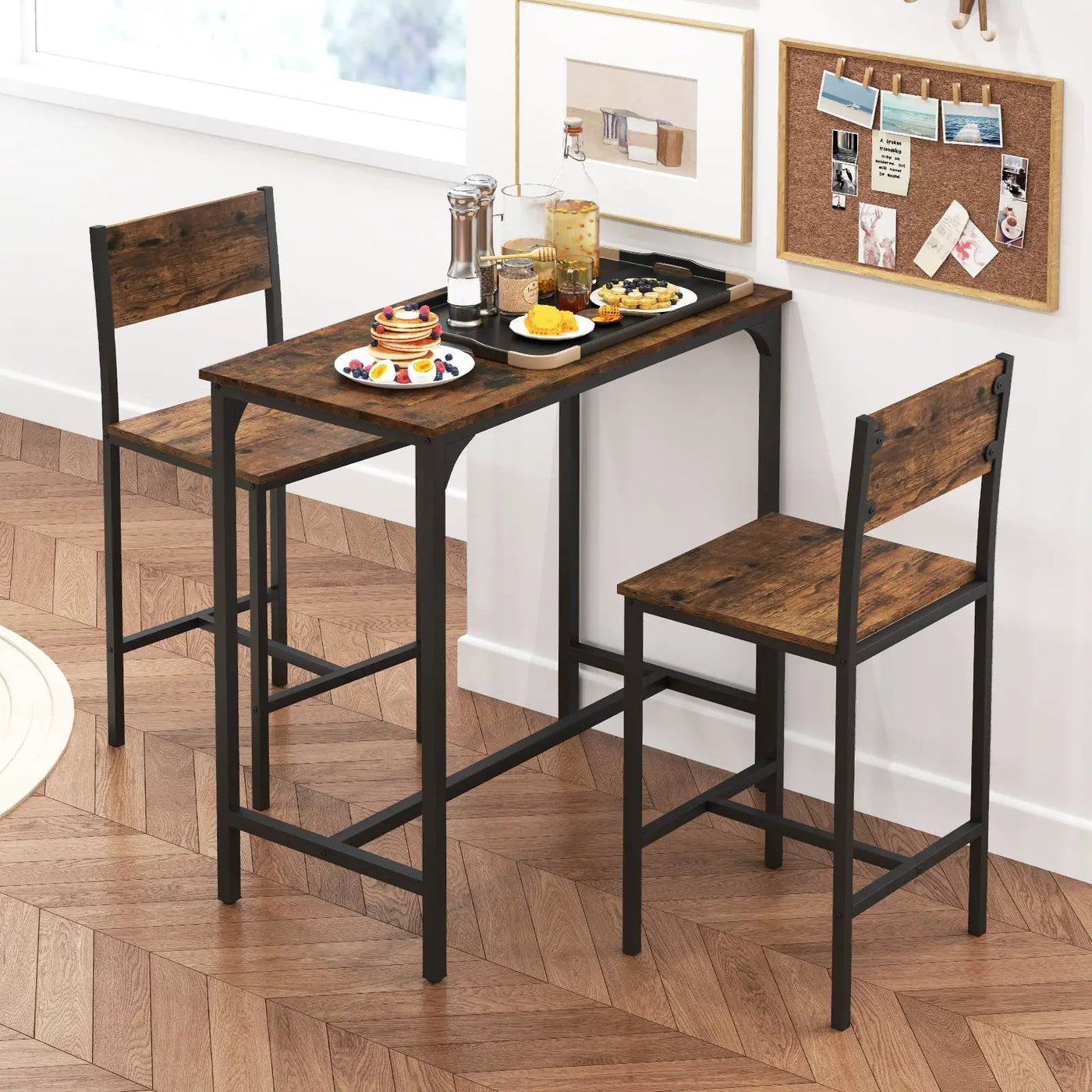3 Piece Bar Table Set with Backrest and Footrest for Small Space by DirectDeals