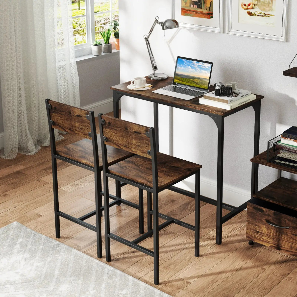 3 Piece Bar Table Set with Backrest and Footrest for Small Space by DirectDeals