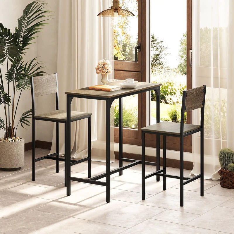 3 Piece Bar Table Set with Backrest and Footrest for Small Space by DirectDeals