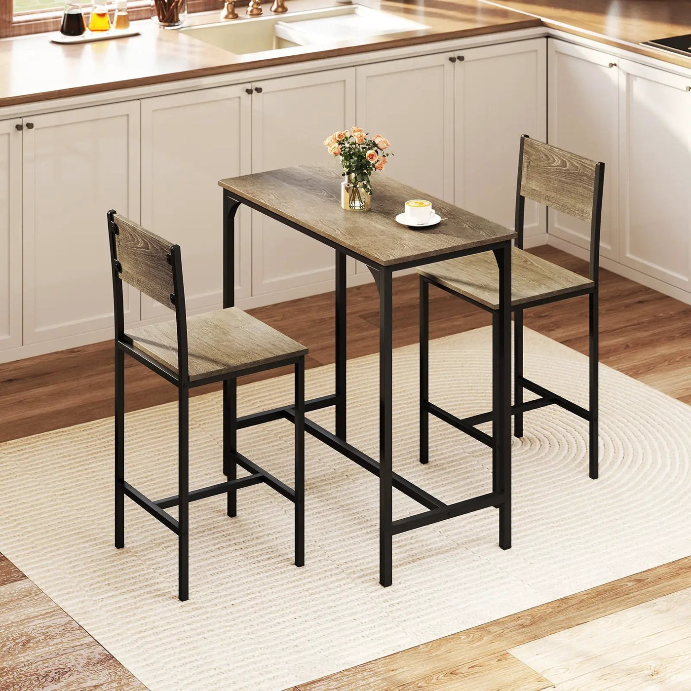 3 Piece Bar Table Set with Backrest and Footrest for Small Space by DirectDeals