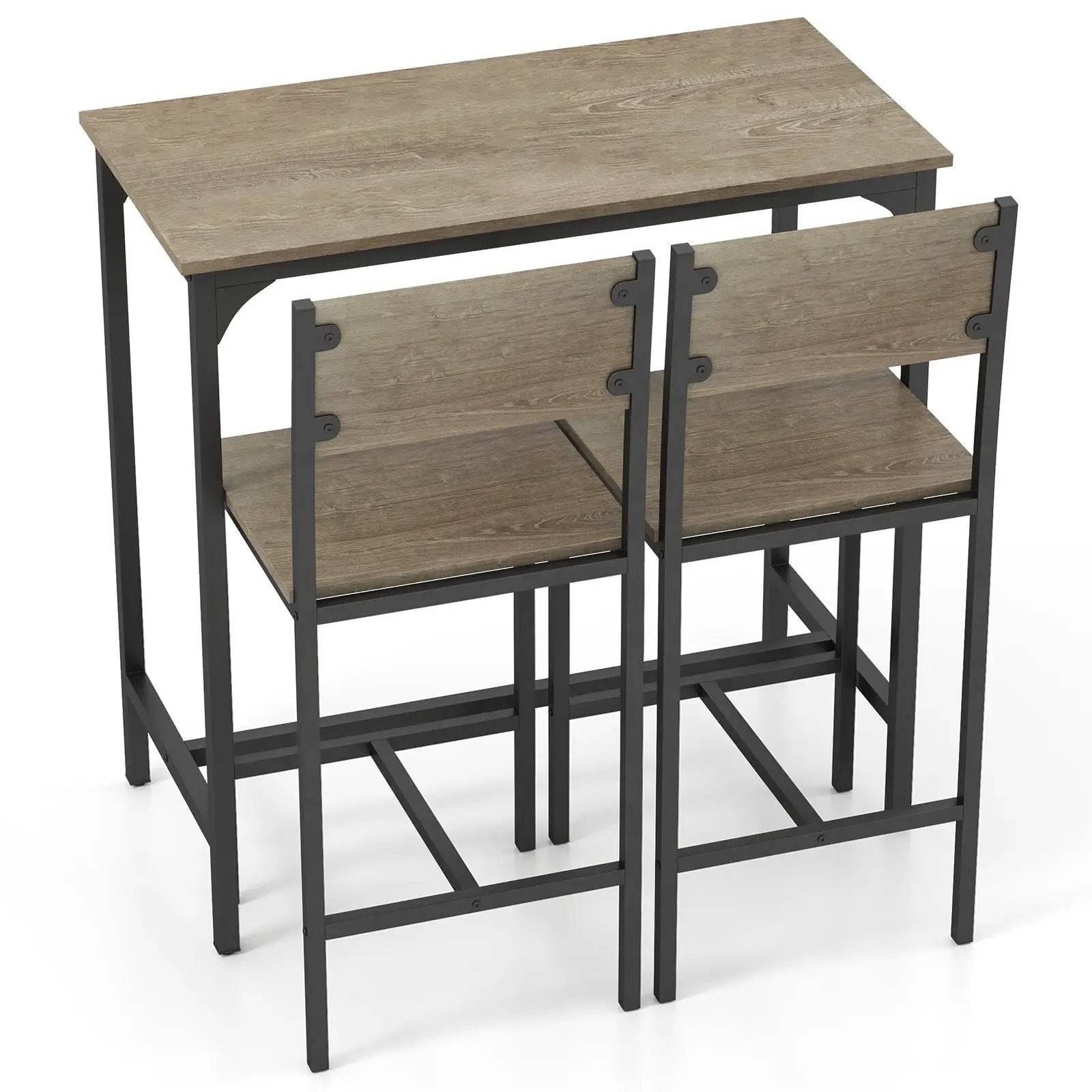 3 Piece Bar Table Set with Backrest and Footrest for Small Space by DirectDeals