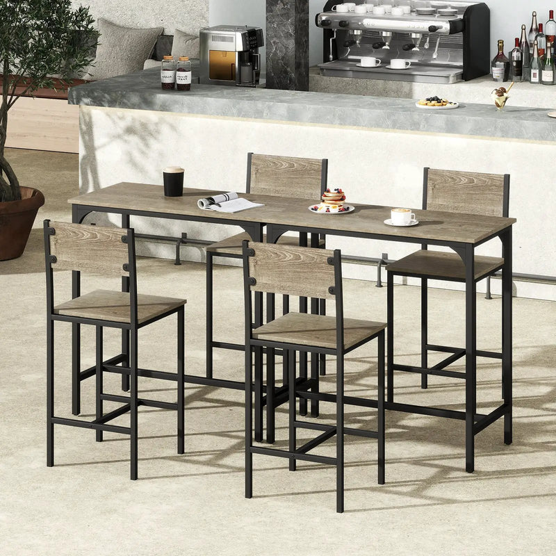 3 Piece Bar Table Set with Backrest and Footrest for Small Space by DirectDeals