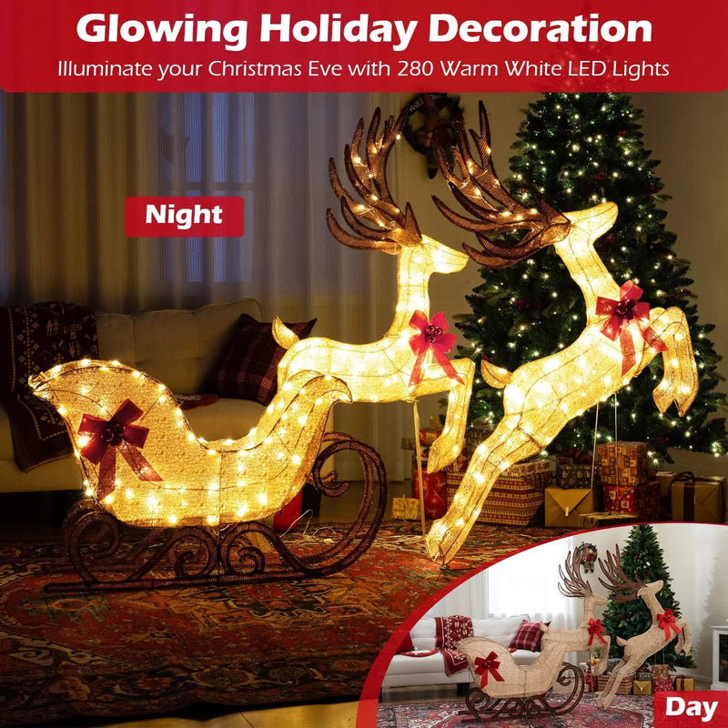 3-Piece Christmas Lighted Reindeer and Sleigh Set for Lawn & Garden by DirectDeals