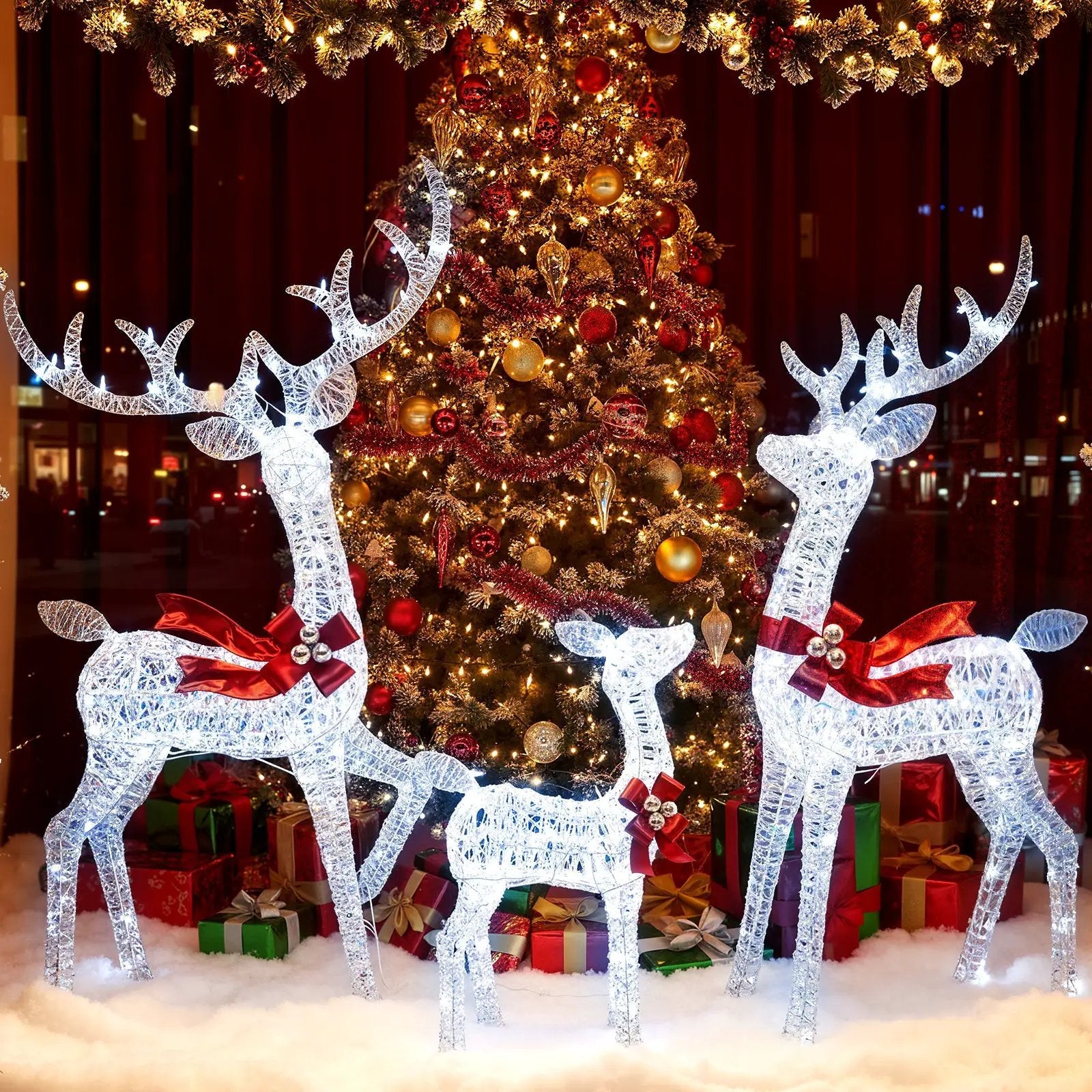 3-Piece Christmas Lighted Iridescent Reindeer Family Set with 215 Cold White LED Lights and Ground Stakes by DirectDeals