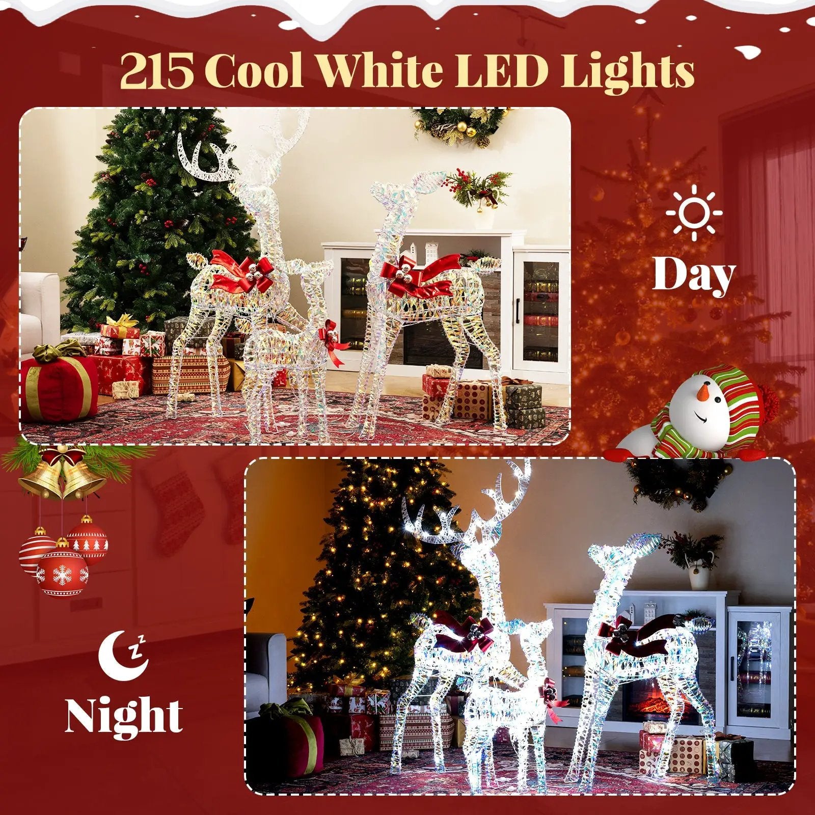 3-Piece Christmas Lighted Iridescent Reindeer Family Set with 215 Cold White LED Lights and Ground Stakes by DirectDeals
