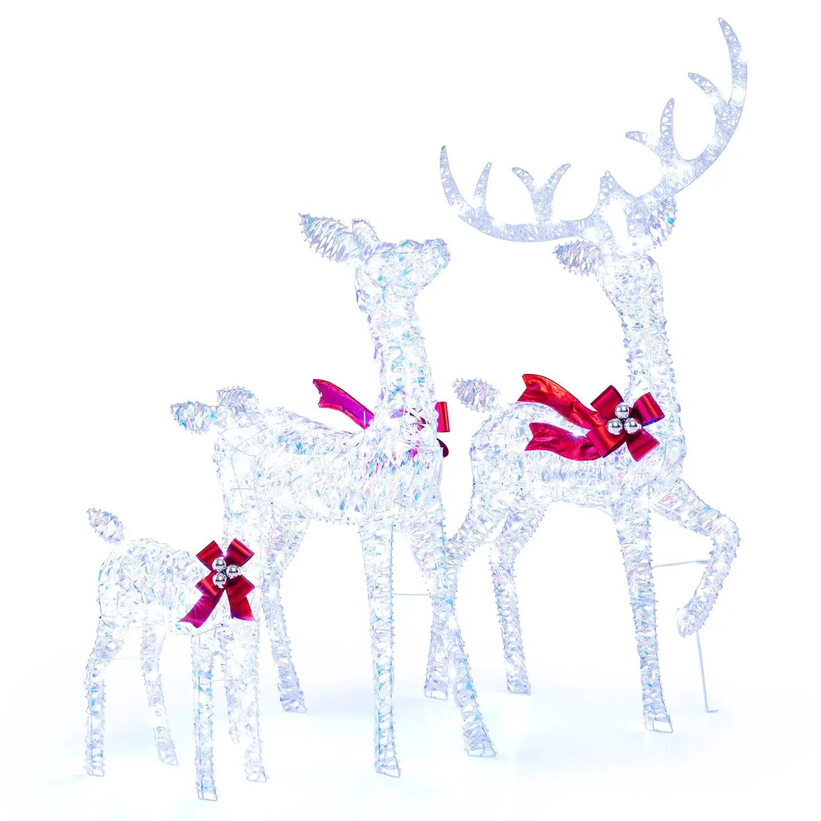 3-Piece Christmas Lighted Iridescent Reindeer Family Set with 215 Cold White LED Lights and Ground Stakes by DirectDeals