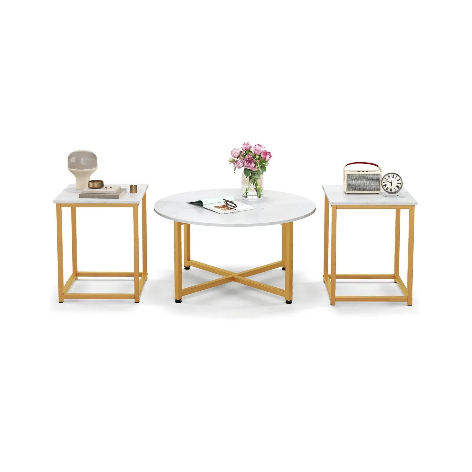 3-Piece Coffee Table Set Round Coffee Table and 2PCS Square End Tables by DirectDeals